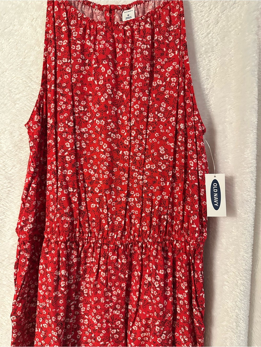 Old Navy Red Floral Smocked Waist Shorts Romper